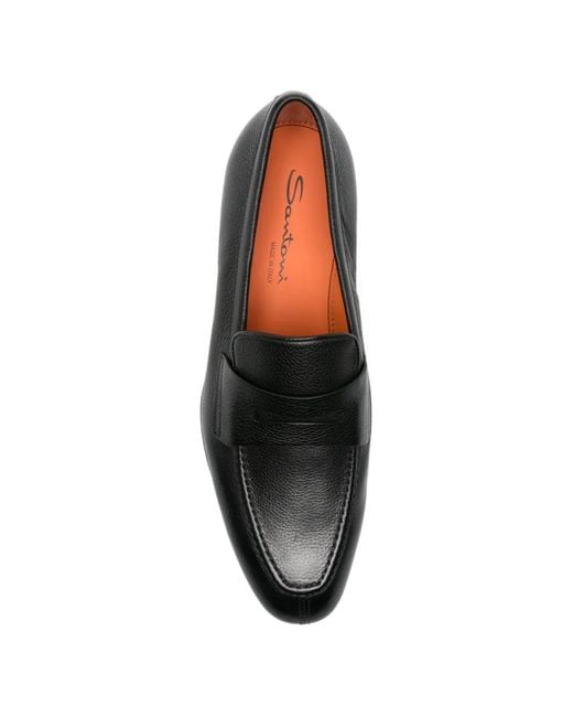 Santoni Black Mocassins Adrian En Cuir Grainé for men