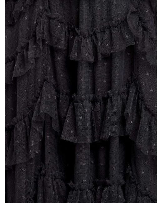 Needle & Thread Black Aviana Ruffled Short-Sleeves Maxi Dress