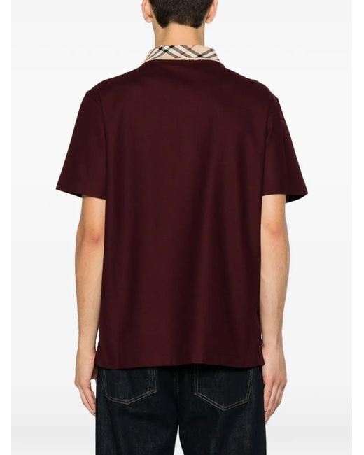 Burberry Red Check-Collar Polo Shirt for men