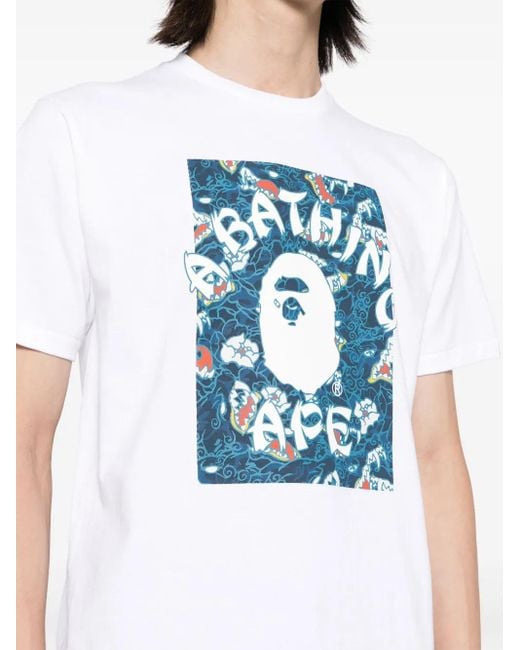 A Bathing Ape Blue Japanese Tattoo Camo On College Tee for men