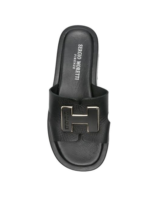 SERGIO MORETTI FIRENZE Black Logo-Plaque Platform Sandals