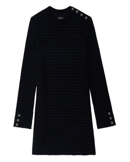 Zadig & Voltaire Blue Gestreiftes Minikleid mit Knopfdetail