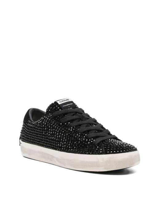 Crime London Black Distressed Crystal-Embellished Sneakers