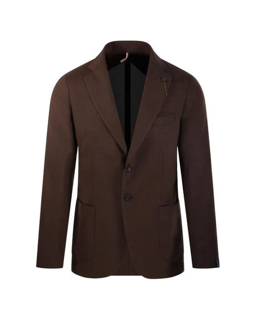 Santaniello Brown Blazer Boutoné À Détail De Chaine for men