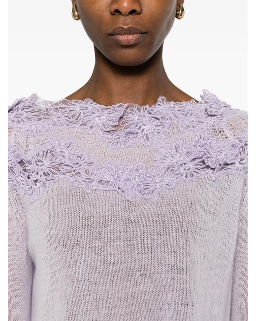 Ermanno Scervino Purple Floral Lace Sweater