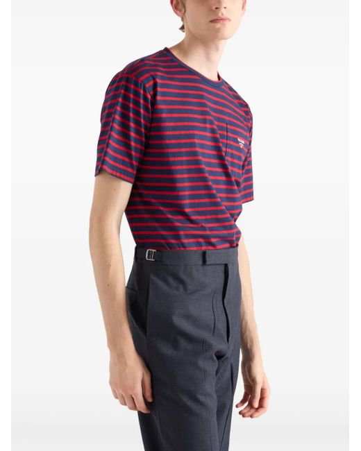 メンズ Prada ストライプ Tシャツ Purple