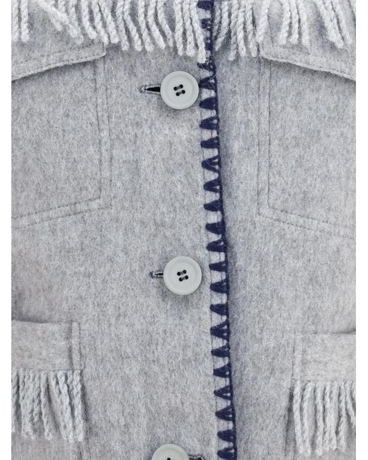 BAZISZT Blue Vedu Fringe-Trimmed Reversible Jacket for men