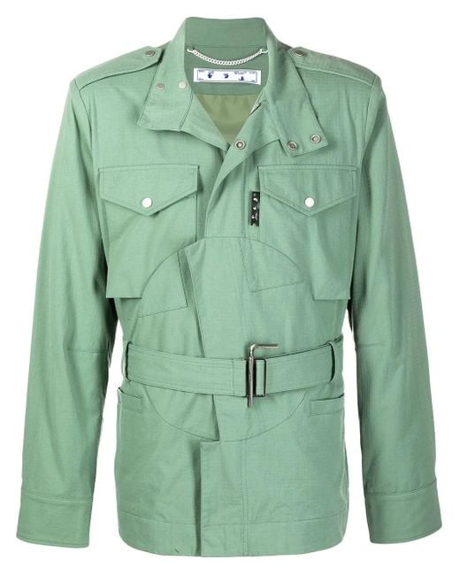 Off-White c/o Virgil Abloh Green Belted-Waist Military Jacket for men