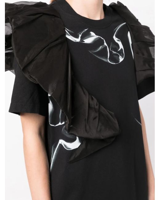JNBY Black Ruffled Crew-Neck Cotton T-Shirt