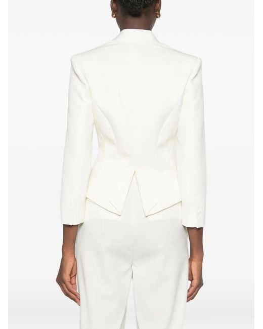 Elisabetta Franchi White Logo-Plaque Peak-Lapels Jacket