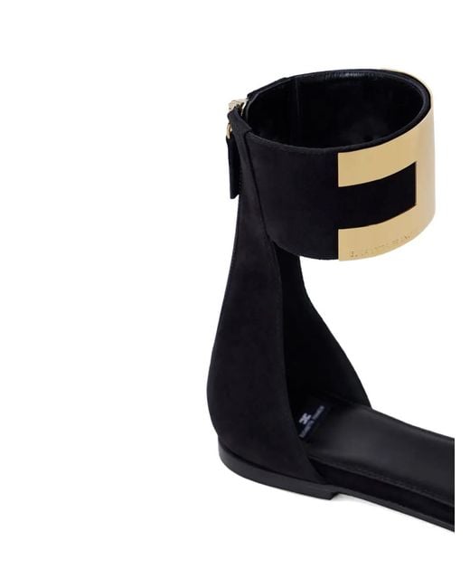 Elisabetta Franchi Black Suede Flat Sandals With Jewelled Logo