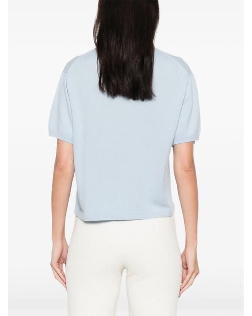 Allude Blue Cashmere Buttoned Polo Top