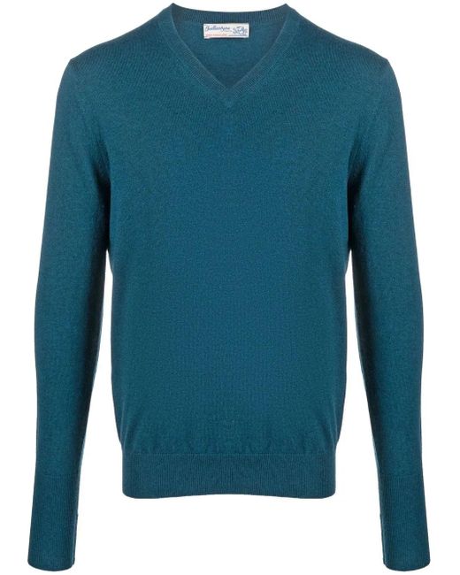 Ballantyne Blue Ribbed-Knit V-Neck Sweater for men
