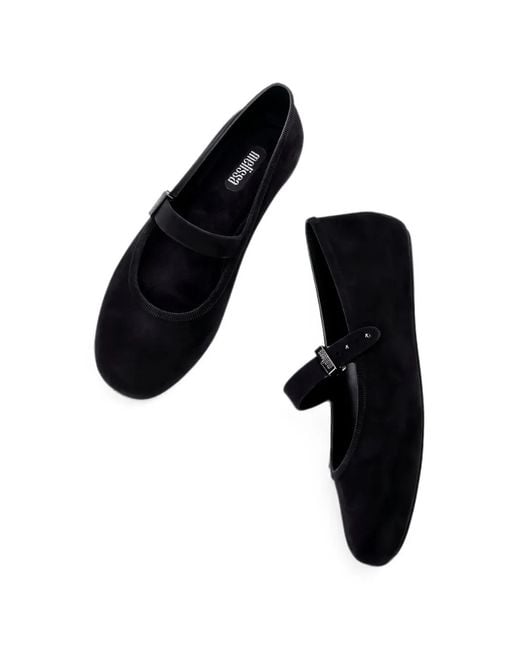 Melissa Black Soft Velvet-Effect Buckle-Fastening Ballet Flats