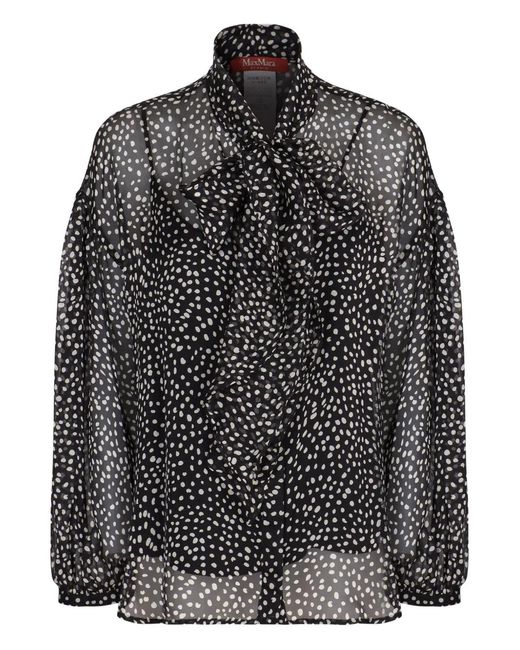 Max Mara Black Sheer Polka-Dot Blouse