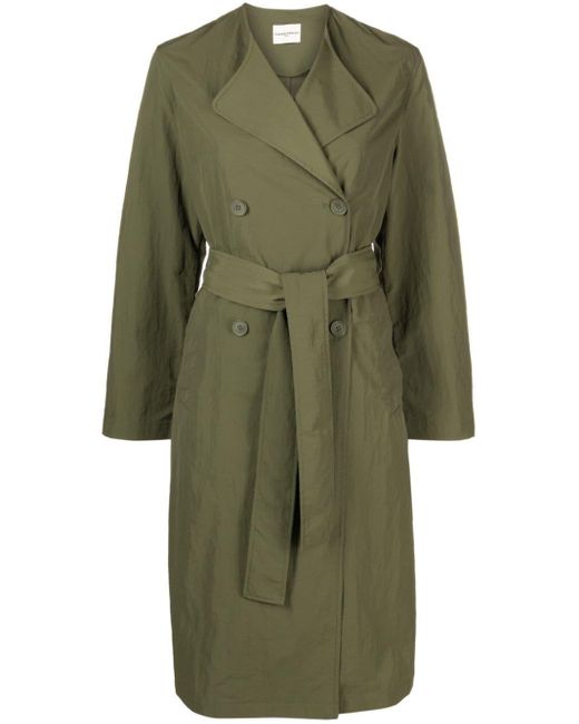 Claudie Pierlot Green Belted Crinkled Trenchcoat
