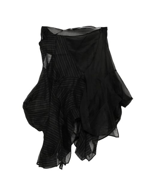 Yohji Yamamoto Black Pinstripe Layered Asymmetric Midi Skirt