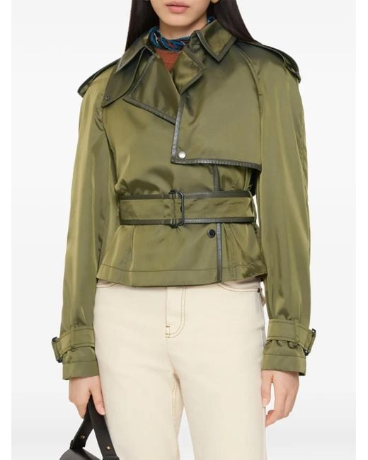 Burberry Green Leather-Trimmed Press-Stud Jacket