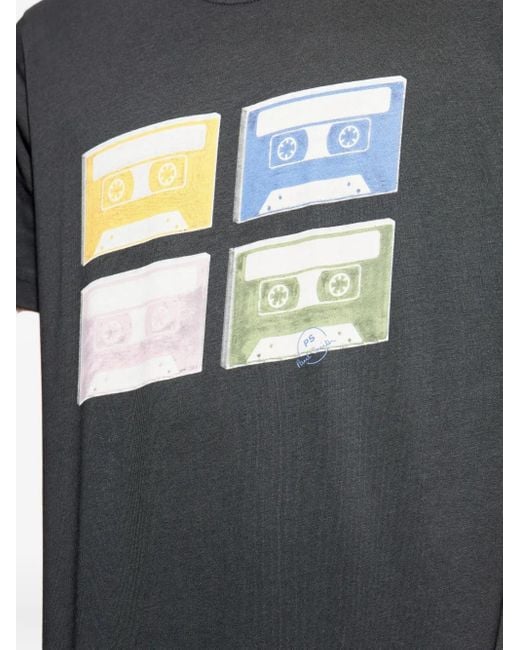 Paul Smith Black Cassette-Tape-Print T-Shirt for men