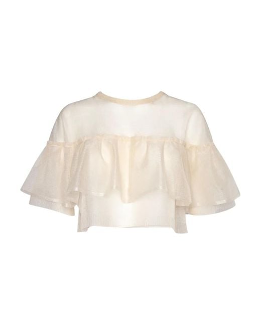 Philosophy Di Lorenzo Serafini Natural Round Neck Top With Layered Ruffle Design
