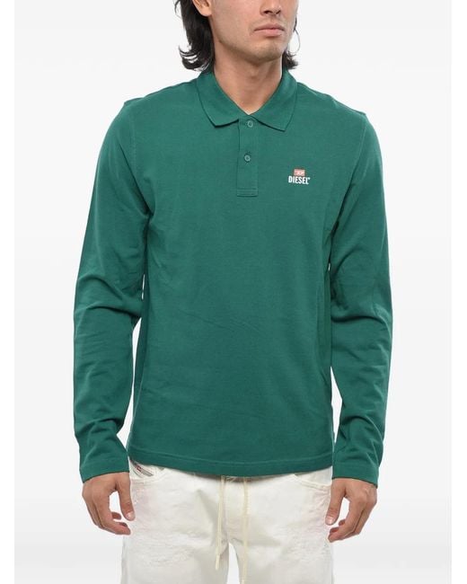 DIESEL Green Logo-Print Long-Sleeve Polo Shirt for men
