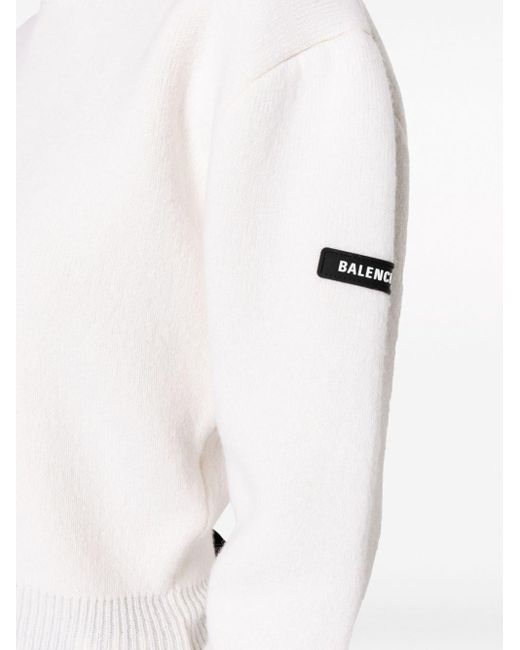 Balenciaga White Pullover mit Logo-Patch