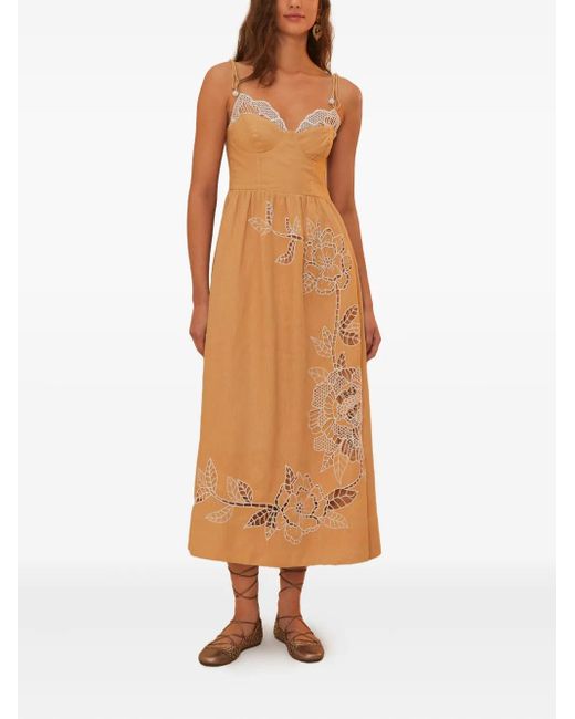 Farm Rio Brown Sand Richelieu Embroidered Dress