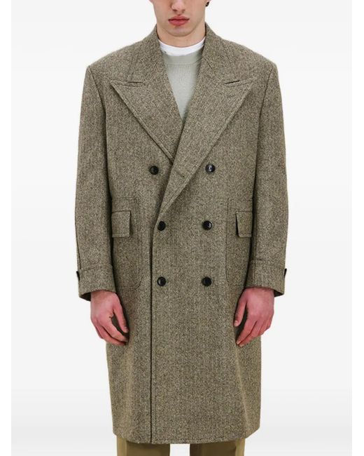 Fortela Green Bogart Herringbone Double-Breasted Coat for men