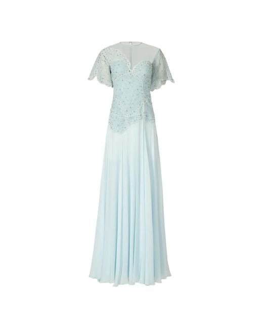 Costarellos Blue Elara Crystal-Embellished Silk-Georgette Gown