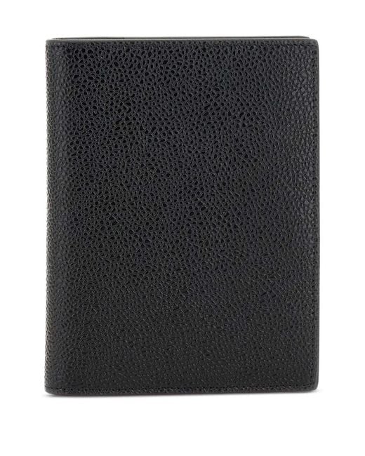 Thom Browne Black Passport Holder In Pebble Grain