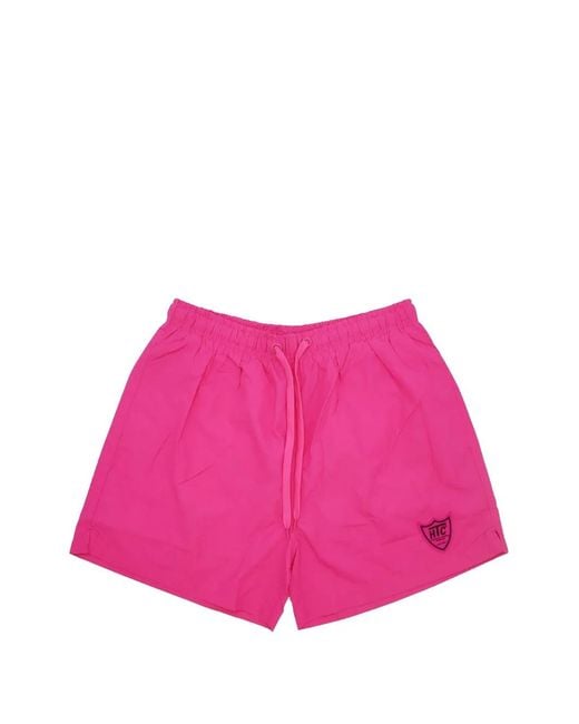 HTC Pink Logo-Patch Drawstring Swim Shorts for men