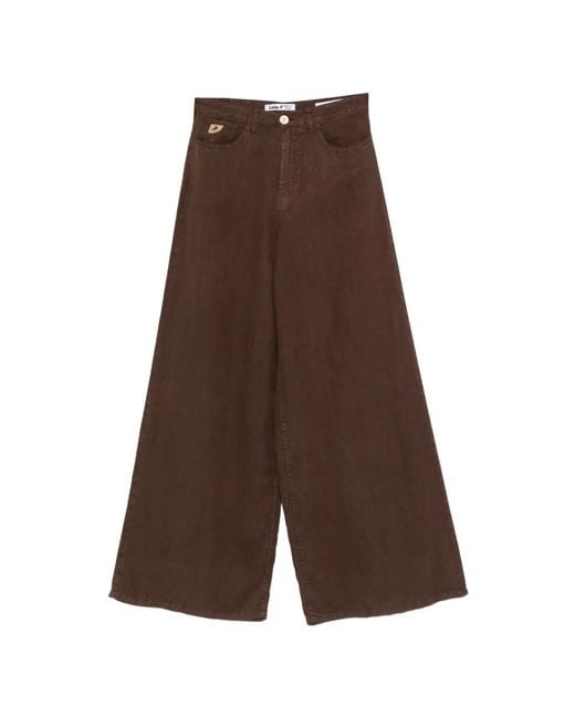 Lois Brown Button Wide-Leg Trousers