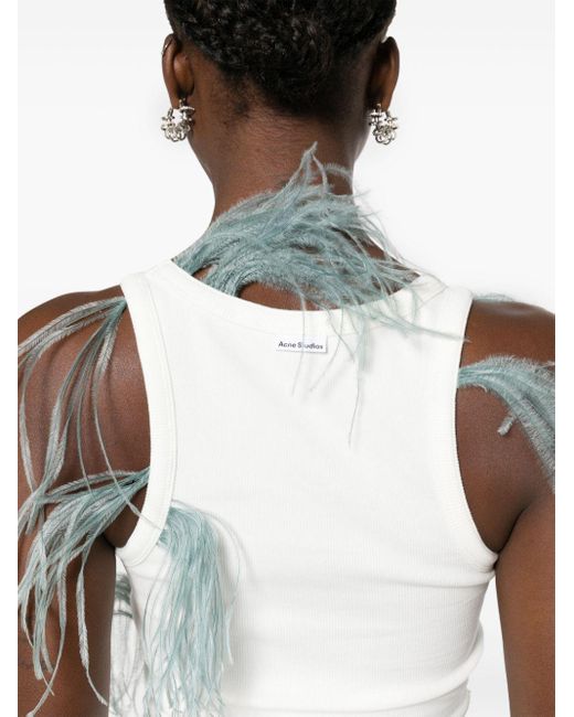 Acne Blue Feather-detailing Ribbed Tank Top