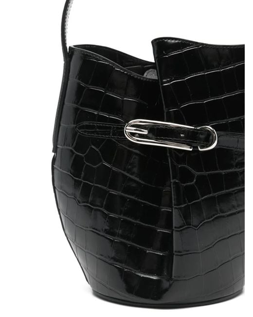 Liffner Black Croc-Embossing Belted Bucket Bag