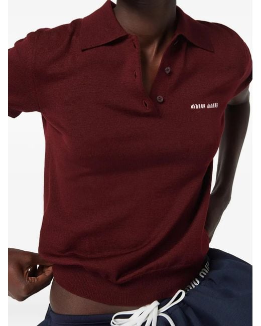 Miu Miu Red Wool Knit Polo Shirt