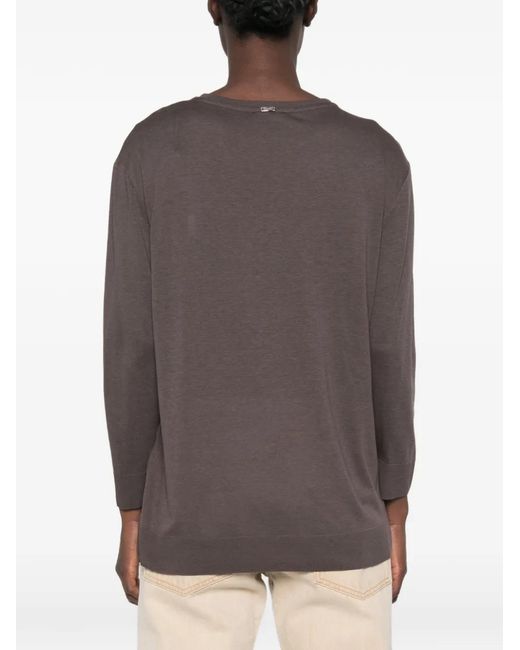 Herno Brown Crew-Neck Long-Sleeve Top
