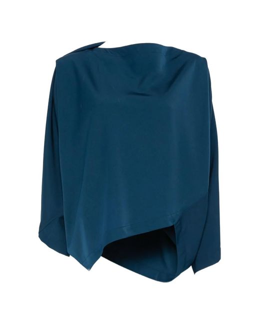 Issey Miyake Blue Draped Boat-Neck Top