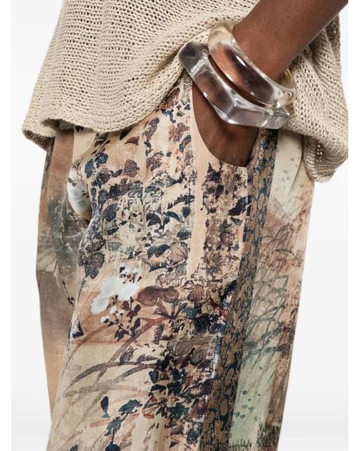 Pierre Louis Mascia White Aloe Landscape-Print Drawstring Trousers