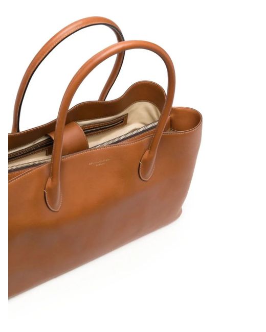 Aspinal Brown Logo-Print Leather Tote Bag