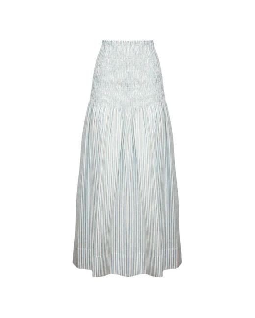 Semicouture White Striped Smocked-Waistband Maxi Skirt