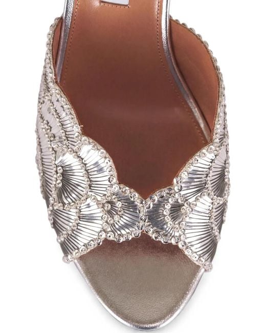 Aquazzura White Embroidered Scalloped Heeled Sandals