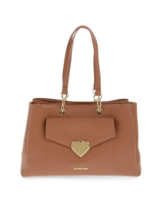 Love Moschino Brown Heart-Plaque Tote Bag