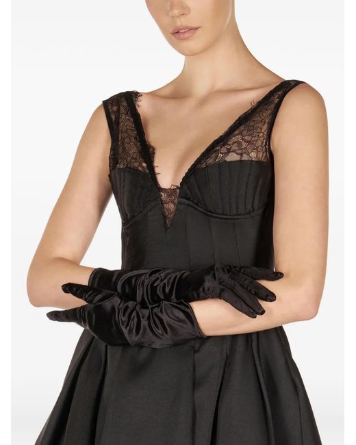 ARAFTU Black Lace-Detail A-Line Midi Dress