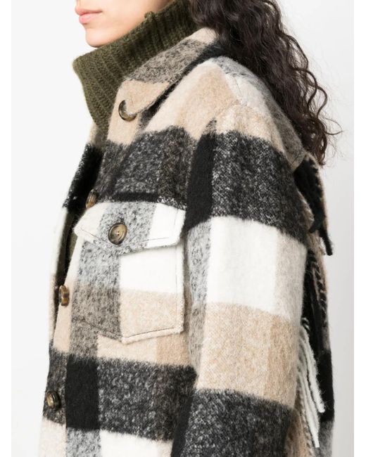 Woolrich Black Fringed Checked Shirt Jacket