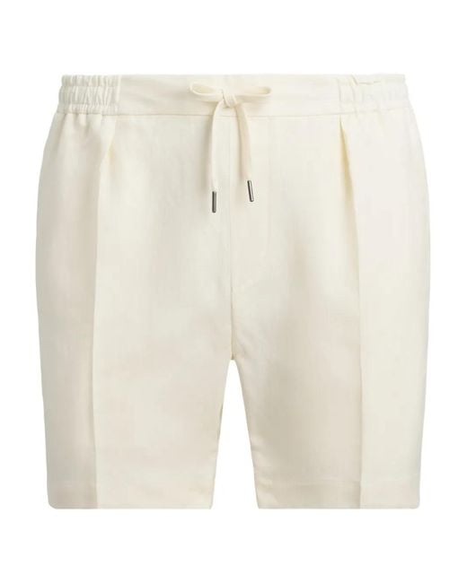 Ralph Lauren White Pleated-Front Drawstring Shorts for men