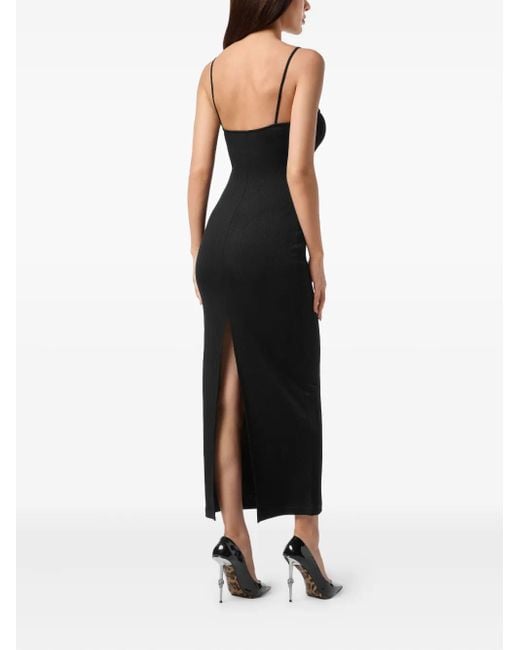 Philipp Plein Black Rib Straight Across Midi Dress