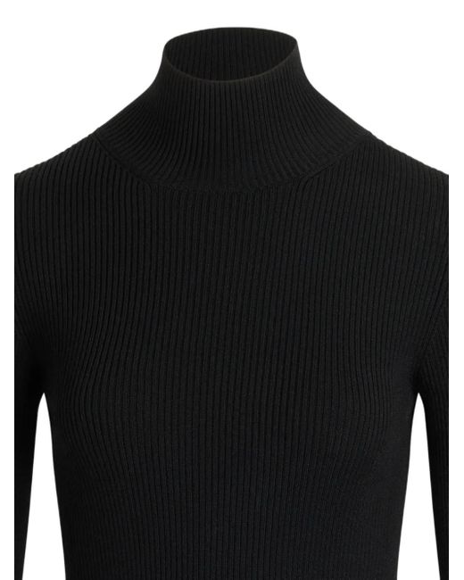 Patou Black Ribbed Mock-Neck Sweater