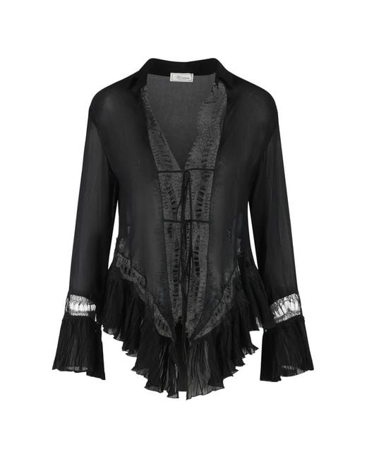 Blumarine Black Lace Insert Ruffled Shirt