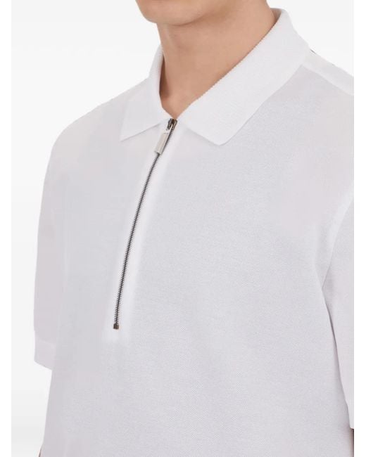 Ferragamo White Polo With Zip Collar for men