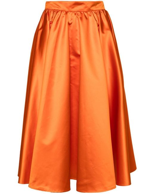 Patou Orange Satin Flared Midi Skirt
